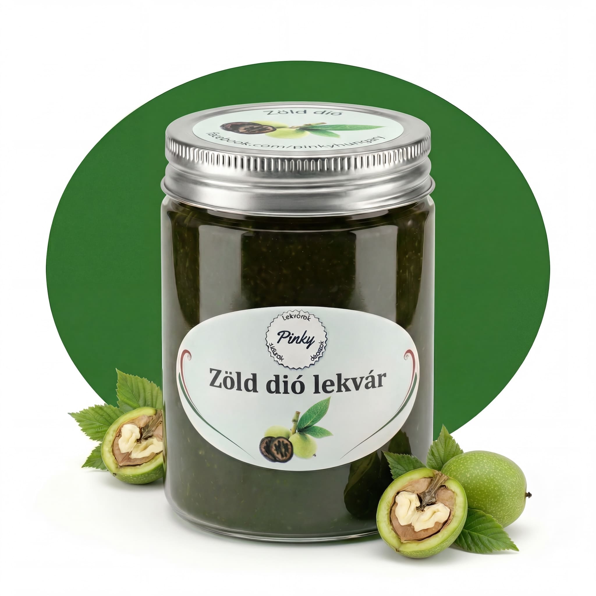 Pinky házi zöld dió lekvár 355 ml – kézműves ritkaság, tartósítószer-mentes