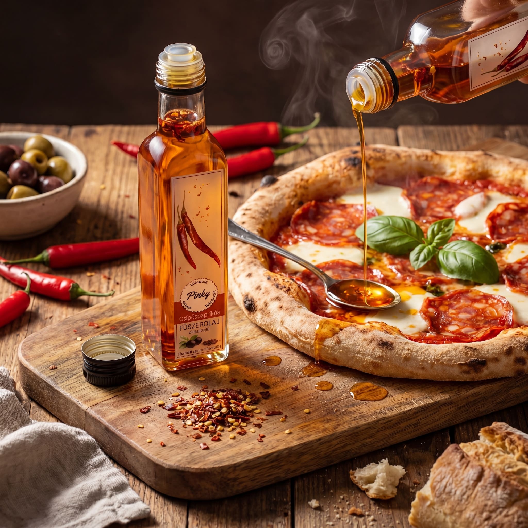 Pinky kézműves chilipaprikás extra szűz olívaolaj – csípős fűszerolaj pizzához
