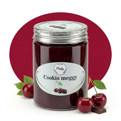 Pinky házi csokis meggy dzsem 355 ml – kézműves, csokoládés különlegesség